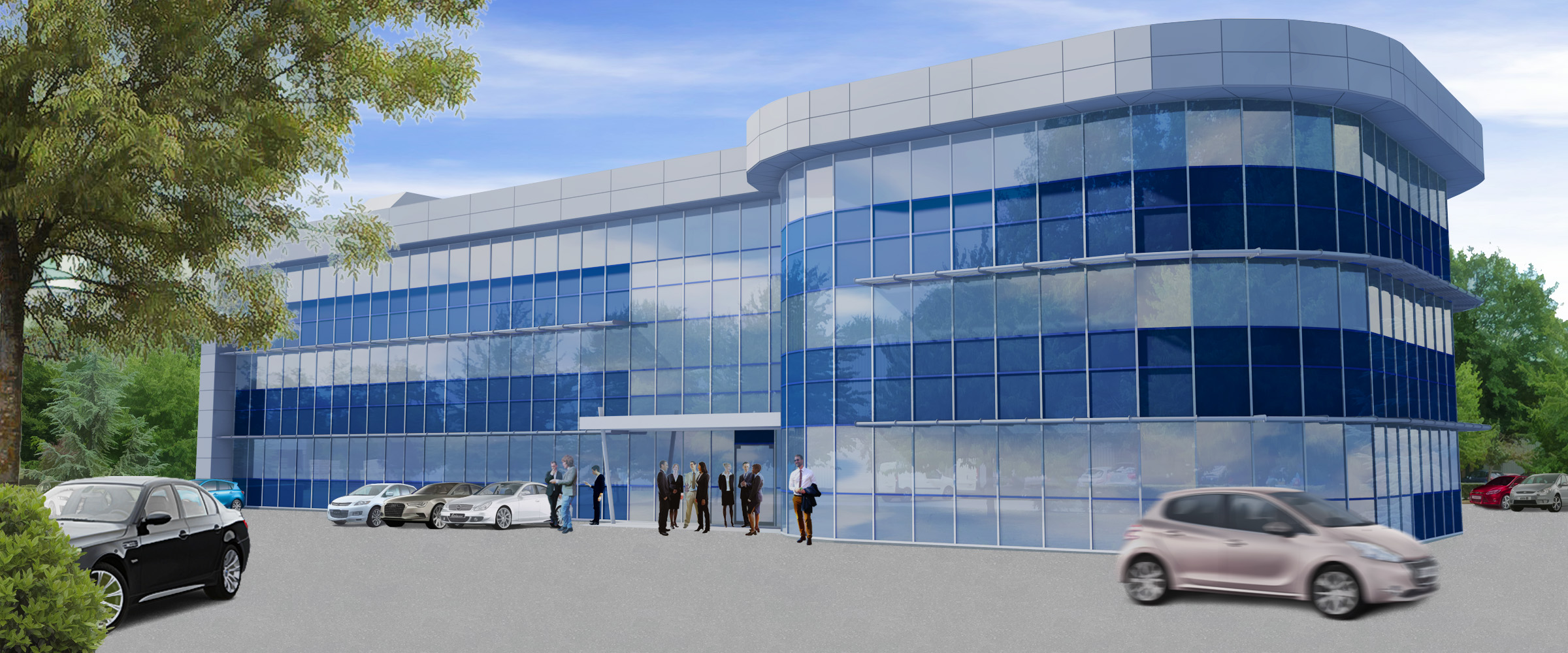 siege social bureaux 3D verre bardage métallique mur rideau