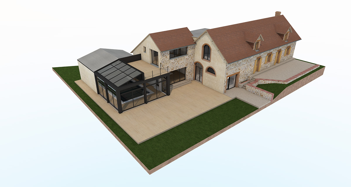 renovation extension agrandissement maison piscine interieure orgeres pays d'auge