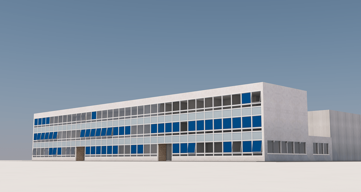 branellec bataille architecte renovation facades batiment bureaux verre mur rideau 3D verberie