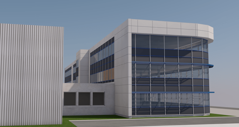 branellec bataille architecte renovation facades batiment bureaux verre mur rideau 3D verberie