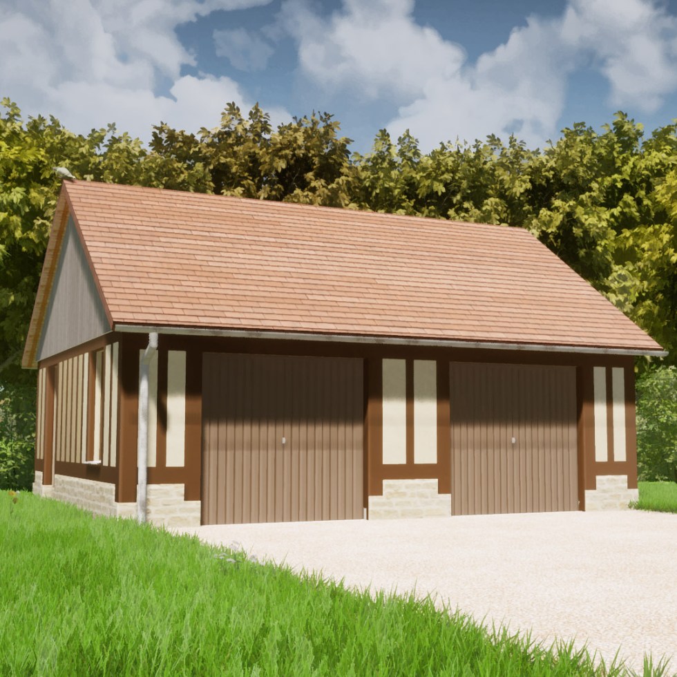 branellec bataille architectes dependance garage glanville colombages tuiles 3D