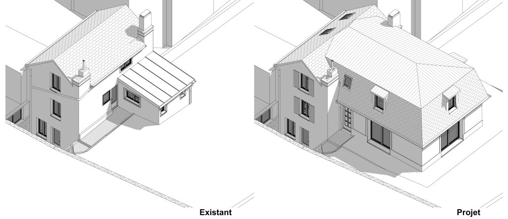 branellec bataille architecte extension maison mansard ardoises zinc trouville mer 3D